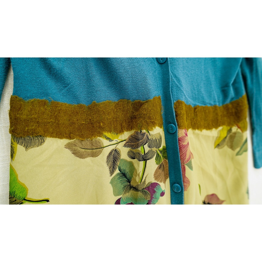 Knitted & Knotted Teal Floral Mixed Media Cardigan Sweater Large Anthropologie - Picture 3 of 9